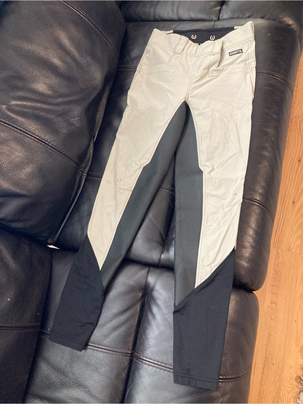 Kerrits Two-Tone Beige and Black Riding Full Seat English Equestrian Breeches
